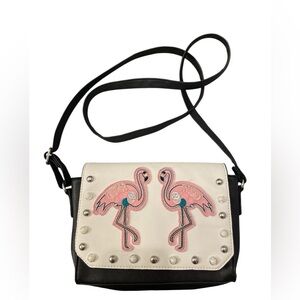 Flamingo Black and White Shoulder or Crossbody Bag with Pink Flamingos